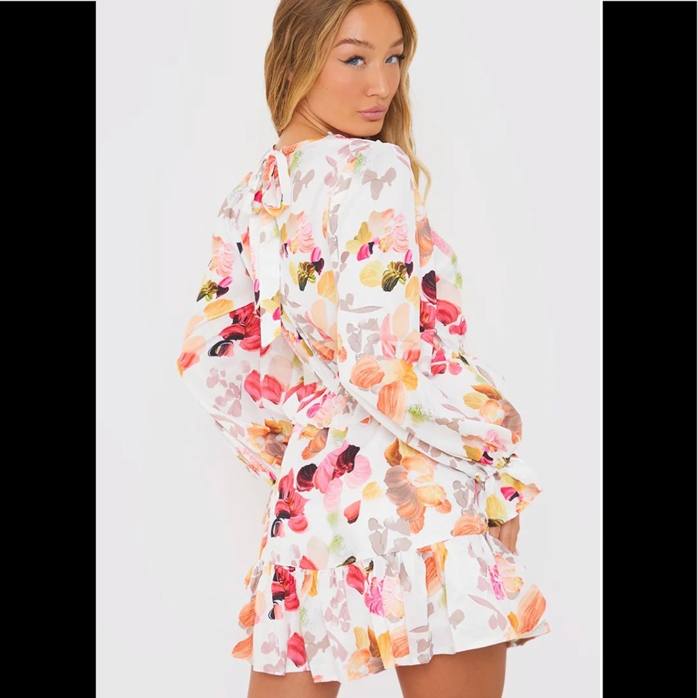 In The Style Georgia Louise Ecru Floral Print Satin Mini Dress Brand New - Picture 3 of 4